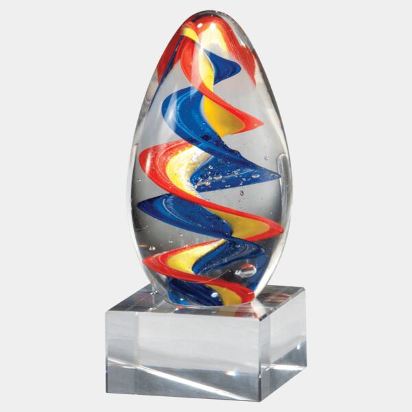 6" Colorful Egg Shaped Art Glass on Glass Base-No Plate luminum Plate Thumbnail