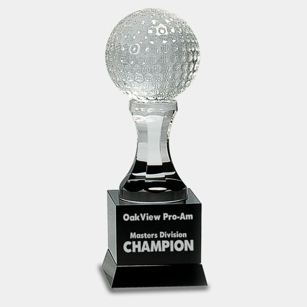9" Crystal Golf Ball on Pedestal Base Thumbnail