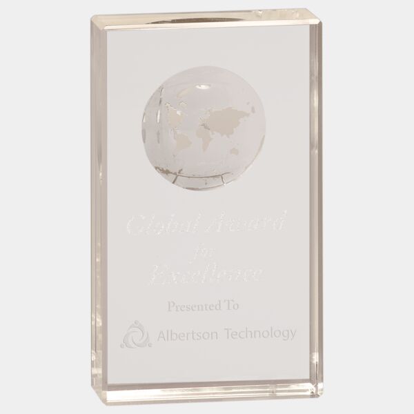 6" Crystal Rectangle with Globe Etching Thumbnail