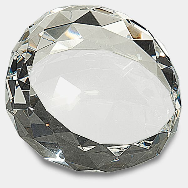 3 1/2" x 2" Round Crystal Facet Paperweight Thumbnail