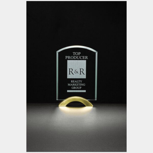 6" x 8 3/4"Arch Series Glass Award with Metal Base Thumbnail