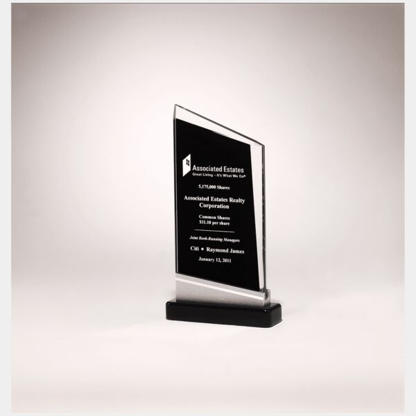 4 3/4" x 9 7/8" Zenith Series Glass Award, Piano Finish Base with Aluminum Accent Thumbnail