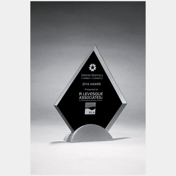 7 1/8" x 8 1/4" Diamond Shaped Glass Award, Silkscreen on Metal Base Thumbnail