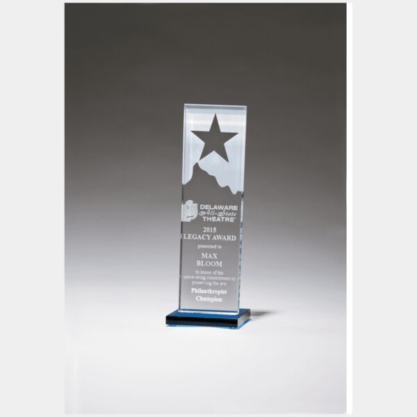 3 1/8" x 9 1/4" Etched Glass Award with Star and Mountain Peak on Glass Base Thumbnail