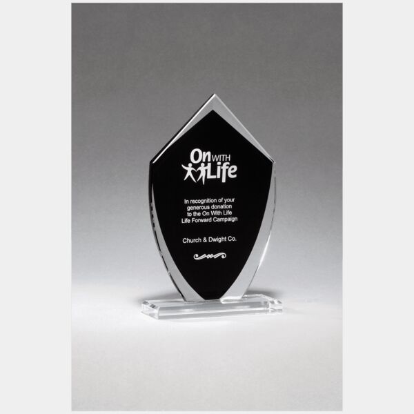 4 1/4" x 7 1/4" Shield Shaped Glass Award with Silkscreened Center Thumbnail
