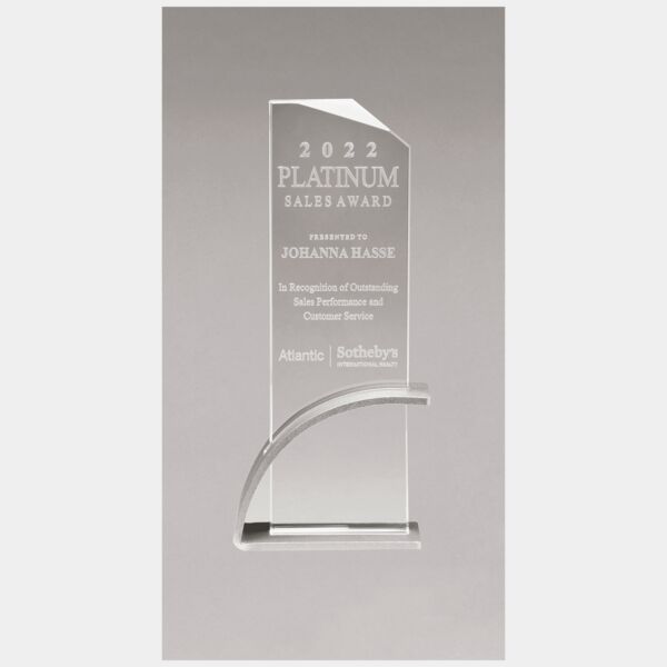 8 7/8" x 9 3/8" x 1/2" Thick Contemporary Glass Award, Arched Base with Matte Metallic Finish Thumbnail