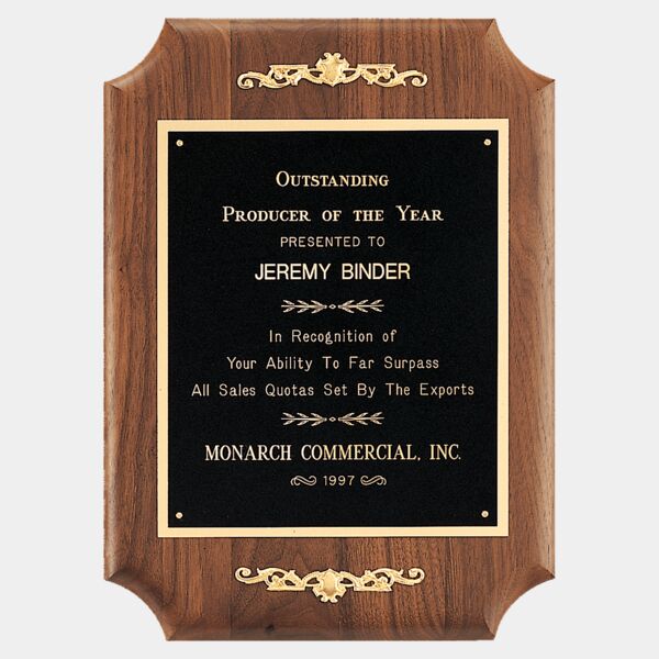 11" x 15" American Scalloped Corner Plaque with Decorative Scrolls and Border Laser Engravable Plate Thumbnail
