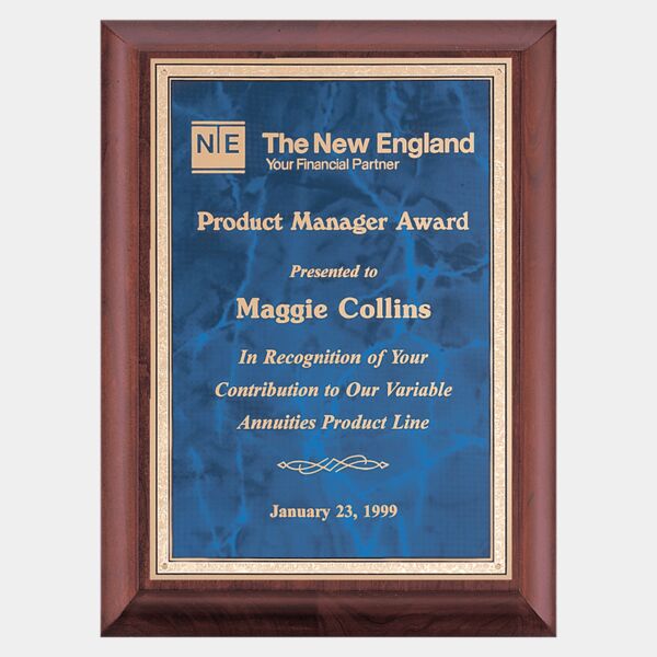 9" x 12" Hand Rubbed Finish Plaque with Sapphire Marble Border LaserFX Plate Thumbnail