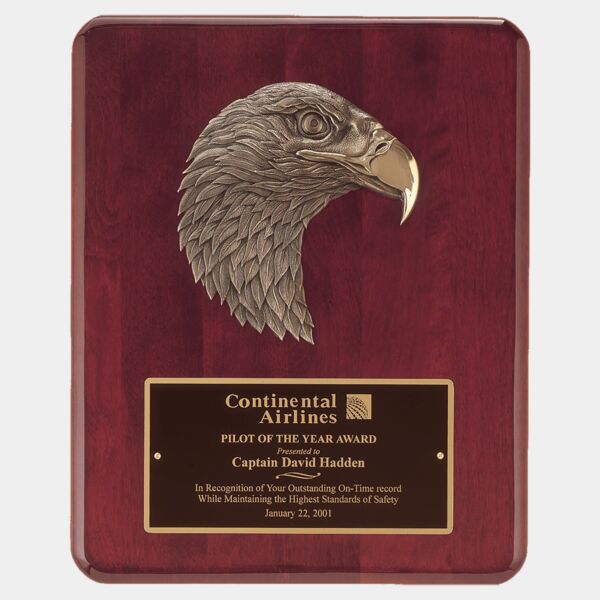 10 1/2" x 13" Piano Finish Plaque with Finely Detailed Eagle Head Casting with Laserable Brass Plate Thumbnail