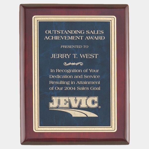 10 1/2" x 13" Piano Finish Plaque with a Sapphire Marble/ Florentine Design LaserFX Plate Thumbnail