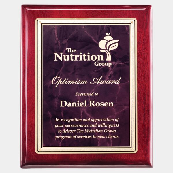 9" x 12" Piano Finish Plaque with Ruby Marble/ Florentine Design LaserFX Plate Thumbnail