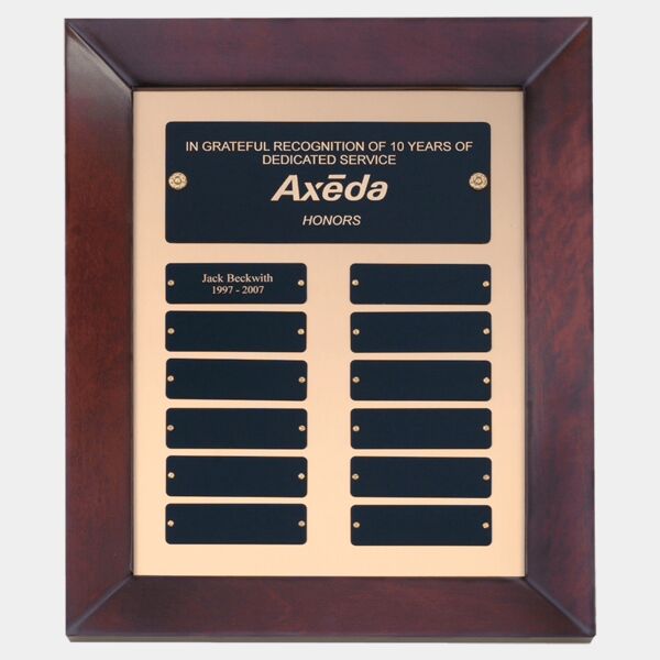 12" x 15" Airflyte Finish Frame Perpetual Plaque with Metal Background and 12 Laserable Brass Plates Thumbnail