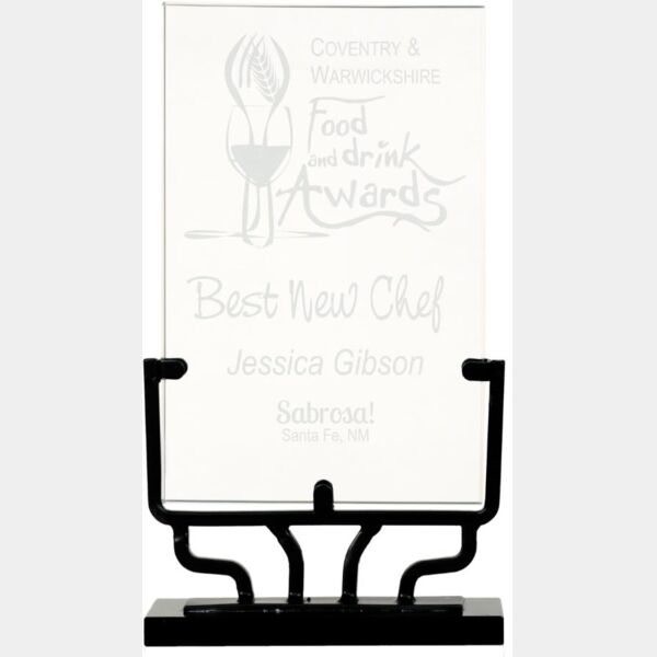 8 1/2" Vertical Rectangle Vintage Glass with Iron Base Thumbnail