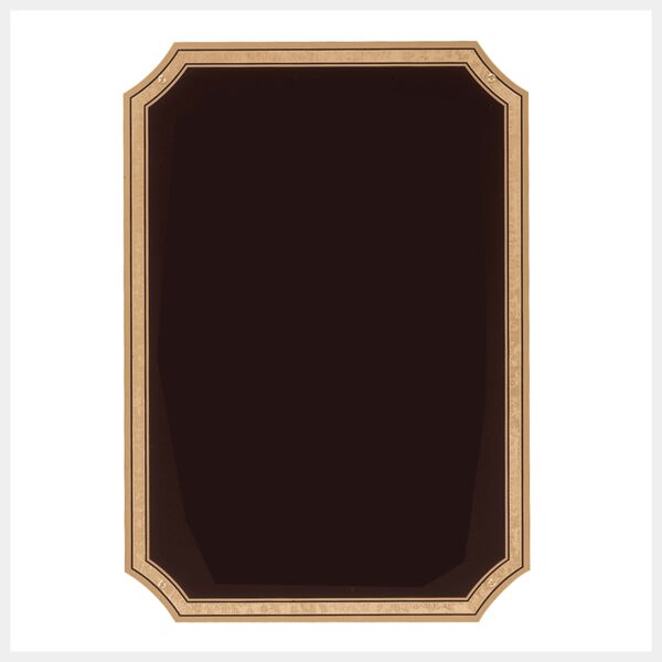 9" x 13" Polished Brass Plated Steel Plate with Notched Corners, Florentine Border and Four Holes Thumbnail