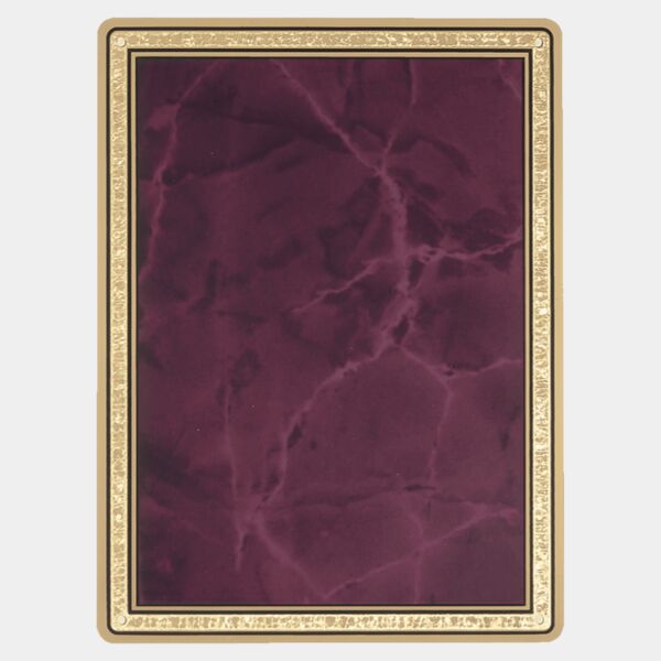 8 3/8" x 10 7/8" Ruby Marble Brass Plated Steel Plate with Round Corners, Florentine Border, and Four Holes Thumbnail
