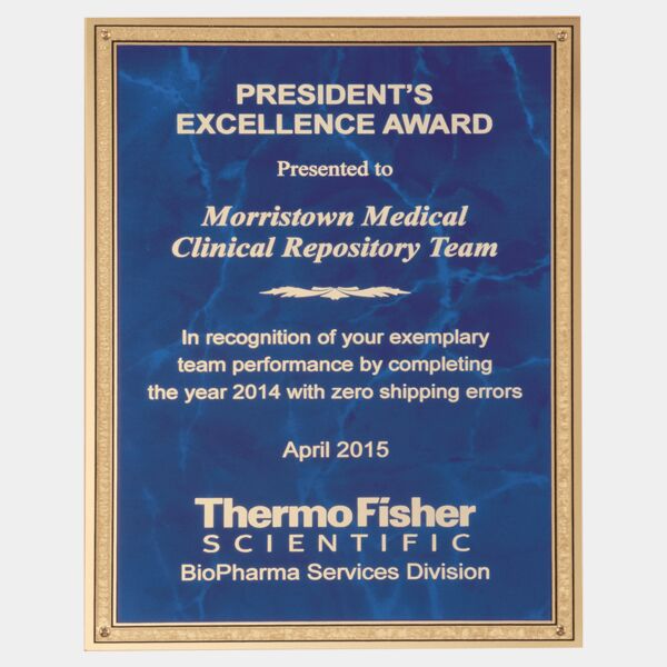 5 1/4" x 7 1/4" Sapphire Marble LaserFX Plate with Florentine Border and Four Holes Thumbnail