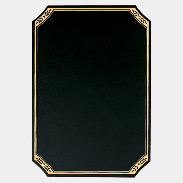 6" x 8 1/2" Brass Plate with Notched Corners, Leaf Design Florentine Border and Four Holes Thumbnail