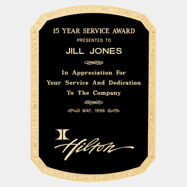 5 5/8" x 6 5/8" Brass Plated Steel Textured Clipped Corner Top and Bottom Radius Plate with Florentine Border Thumbnail