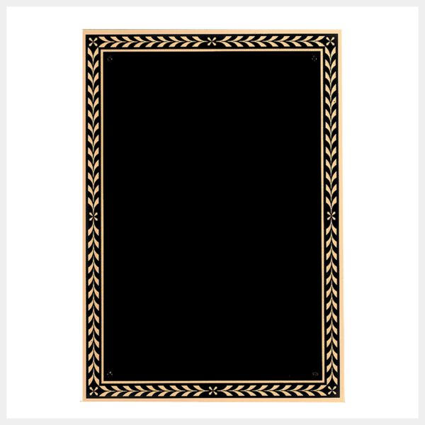 6 1/4" x 8 3/4" Brass Plated Steel Plate with Leaf Design Florentine Border and Four Holes Thumbnail