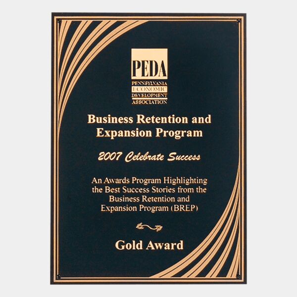 6" x 8" Laserable Brass Plate with Cascading Swirl Border and Four Holes Thumbnail