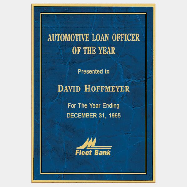 8 1/2" x 11" Sapphire Marble Laser Engravable Brass Plated Steel Plate with Border and Four Holes Thumbnail