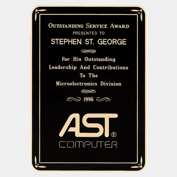 6" x 8 1/2" Laser Engravable Brass Plated Steel Plate with Gloss Design Border and Four Holes Thumbnail