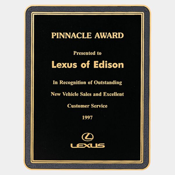 6" x 8 1/2" Brass Plated Steel Textured Plate with Florentine Border and Four Holes Thumbnail