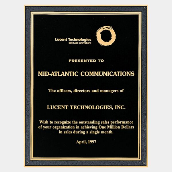 8 1/2" x 11" Brass Plated Steel Plate with Florentine Border and Four Holes Thumbnail