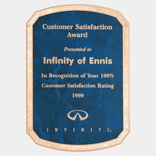 7 1/8" x 10 1/8" Sapphire Marble Brass Plated Steel Plate with Notched Corners, Florentine Border and Four Holes Thumbnail