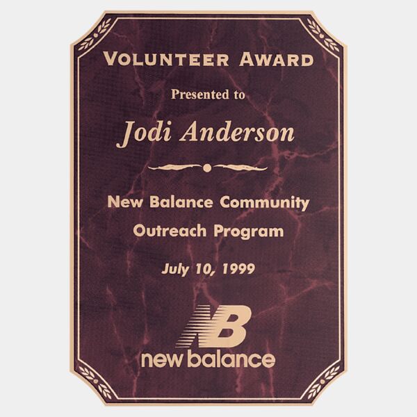 5 1/4" x 6 1/4" Airflyte Brass Plated Steel Ruby Marble Clipped Corner Plate with Border Thumbnail