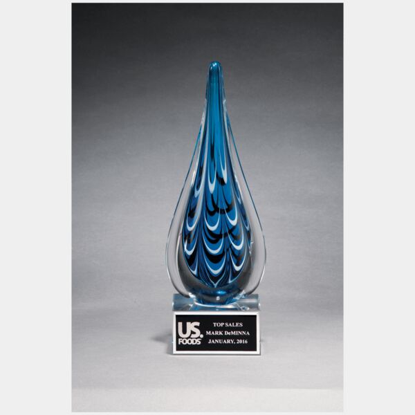 10" and Teardrop Art Glass on Glass Base with Laserable Aluminum Plate Thumbnail