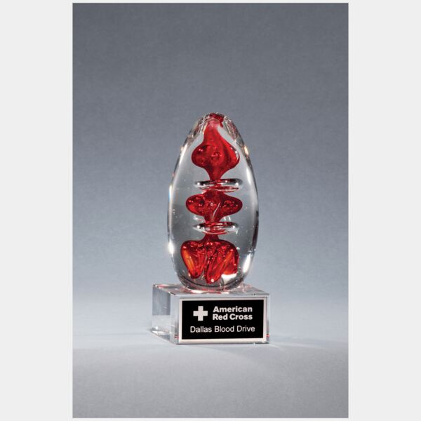 5 1/4" Egg Shaped Art Glass on Glass Base with Laserable Aluminum Plate Thumbnail