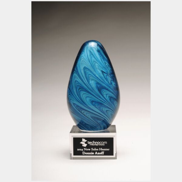 6 1/4" and Egg Shaped Art Glass on Glass Base with Laserable Aluminum Plate Thumbnail
